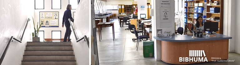 Acceso y mostrador del primer piso de la Biblioteca